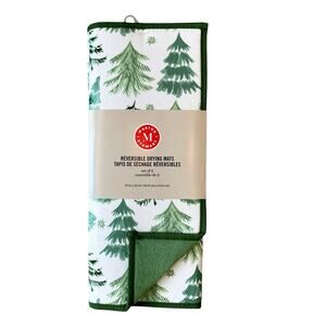 2pk Martha Stewart Reversible Green Christmas Tree Kitchen Drying Mats 16x22 New